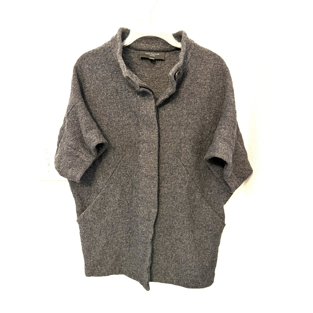 Ann Taylor‎ Sweater Jacket Womens MP Gray Funnel Neck Quiet Luxury